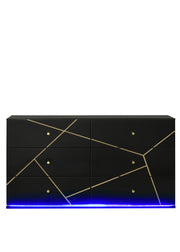 Esther 6 Drawer Dresser in Black with LED Lighting