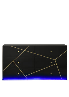 Esther 6 Drawer Dresser in Black with LED Lighting