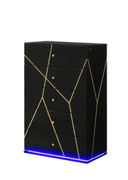 Esther 5 Drawer Chest in Black with LED Lighting