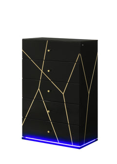 Esther 5 Drawer Chest in Black with LED Lighting