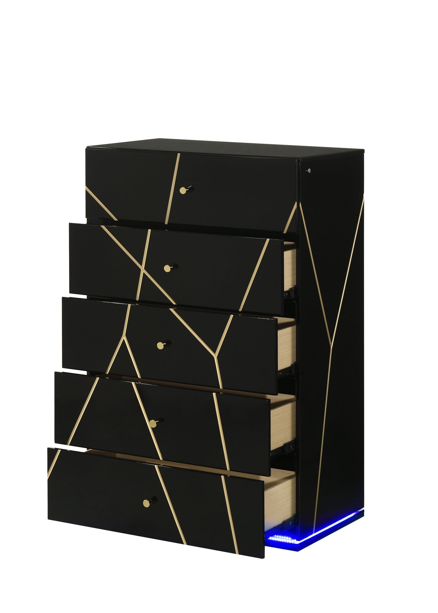 Esther 5 Drawer Chest in Black with LED Lighting
