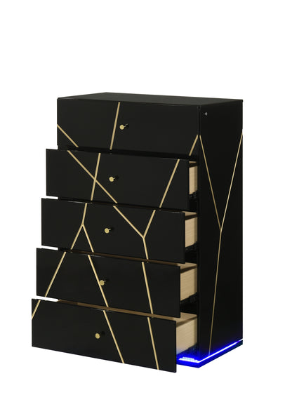 Esther 5 Drawer Chest in Black with LED Lighting