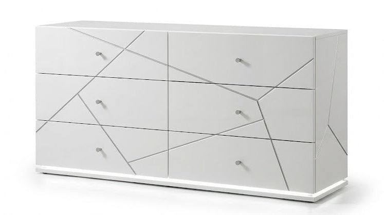 Esther 6 Drawer Dresser in White with LED Lighting