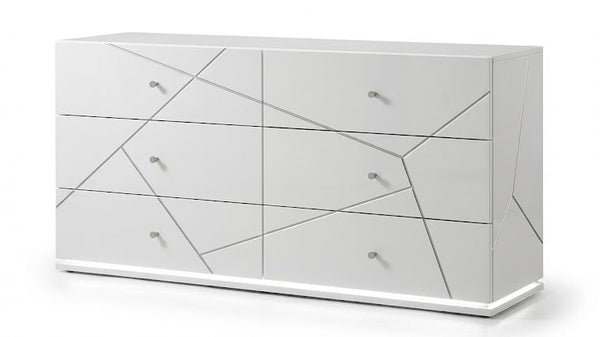Esther 6 Drawer Dresser in White with LED Lighting