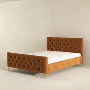 Cama Queen de terciopelo Bailey color coñac