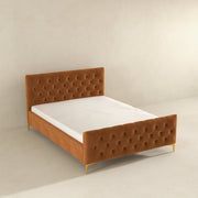 Cama Queen de terciopelo Bailey color coñac