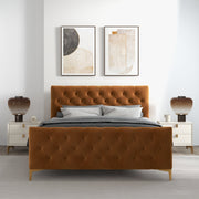 Cama Queen de terciopelo Bailey color coñac