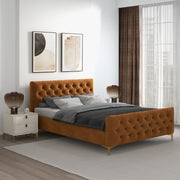 Cama Queen de terciopelo Bailey color coñac