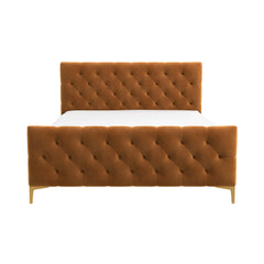Cama Queen de terciopelo Bailey color coñac