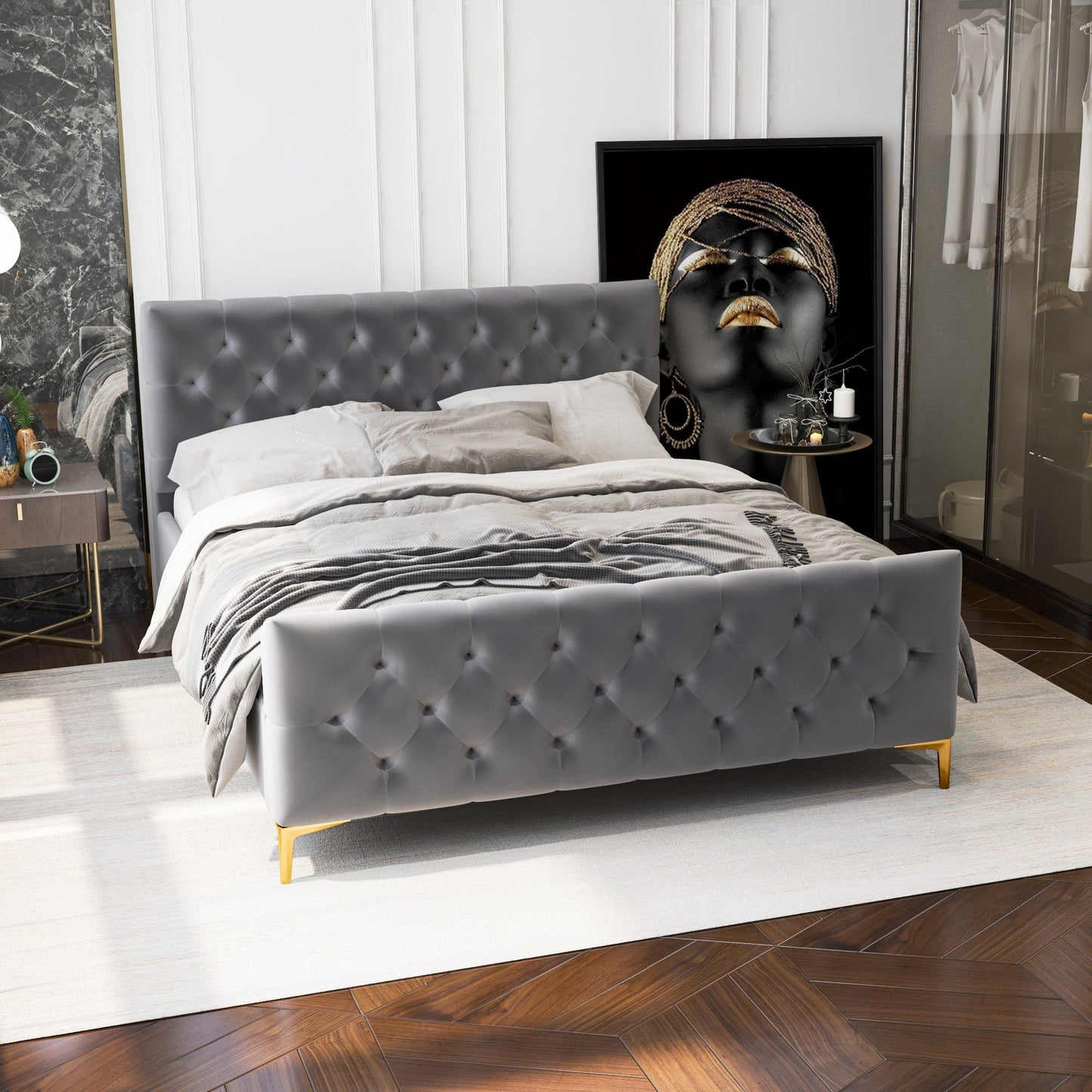 Cama Bailey King de terciopelo gris oscuro