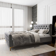 Cama Queen Bailey de terciopelo gris oscuro