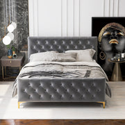 Cama Queen Bailey de terciopelo gris oscuro