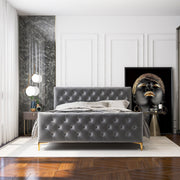 Cama Queen Bailey de terciopelo gris oscuro