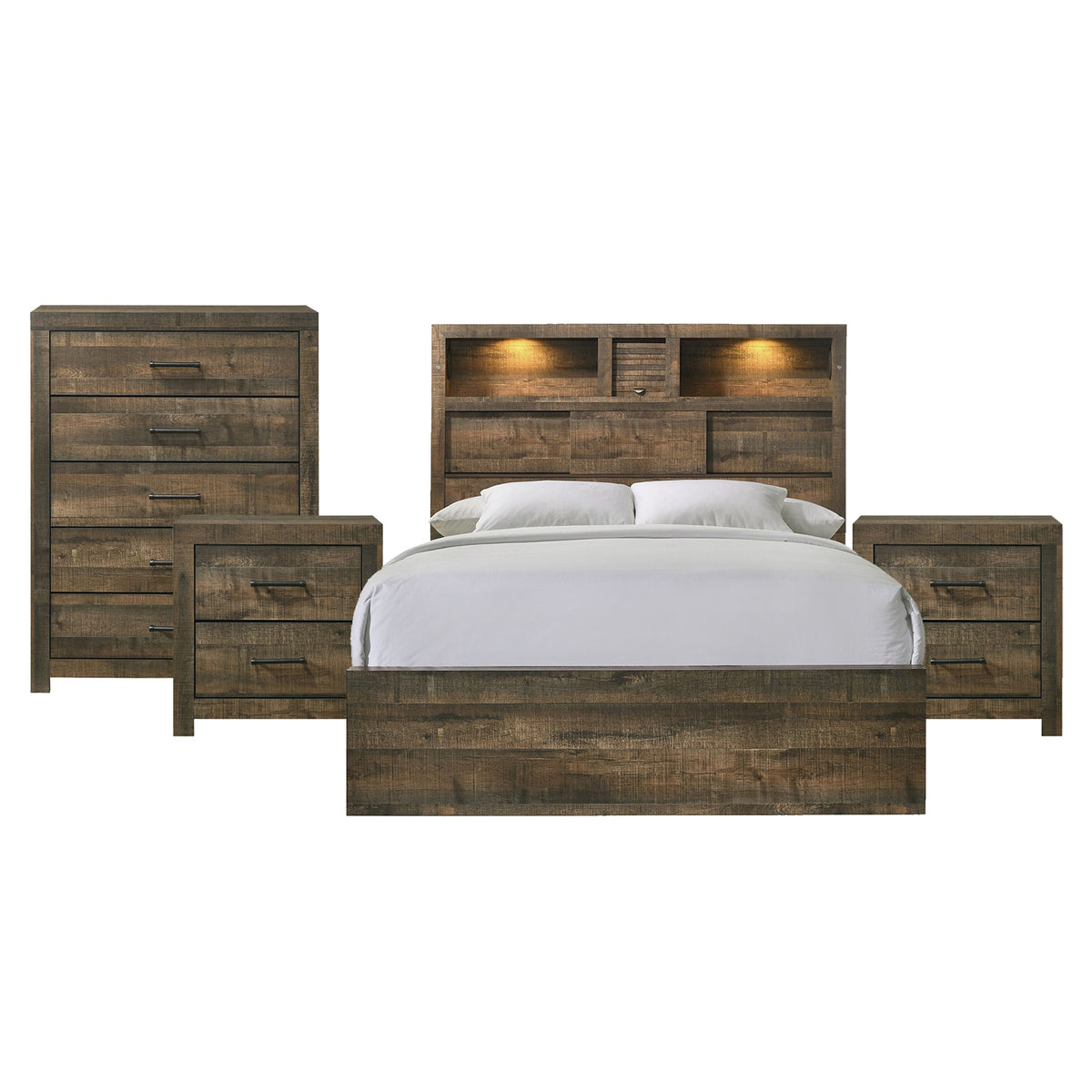 Bailey Queen Bookcase Panel 4PC Bedroom Set with 2 Nightstands & Chest