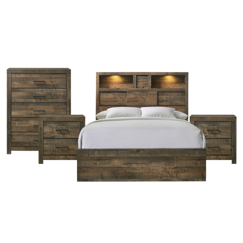 Bailey Queen Bookcase Panel 4PC Bedroom Set with 2 Nightstands & Chest