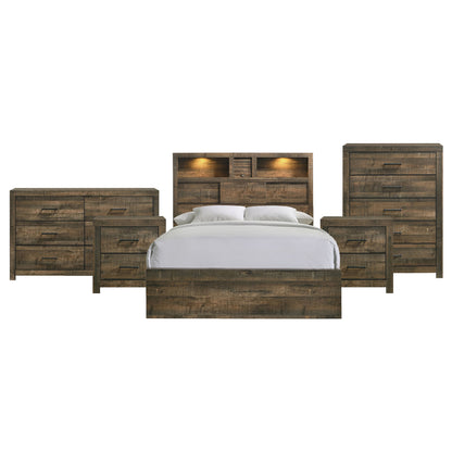 Bailey Queen Bookcase Panel 5PC Bedroom Set with 2 Nightstands, Dresser & Chest
