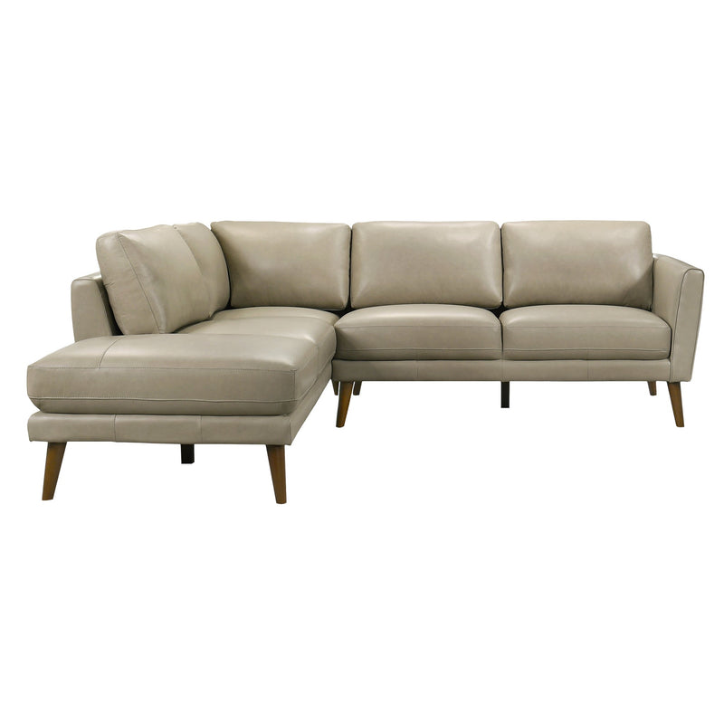 Sofá seccional Benson de cuero beige con chaise longue orientado a la izquierda