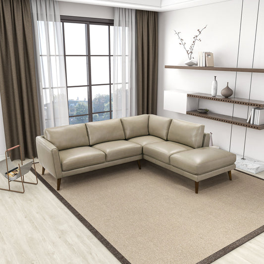 Sofá seccional Benson de cuero beige con chaise longue orientada a la derecha