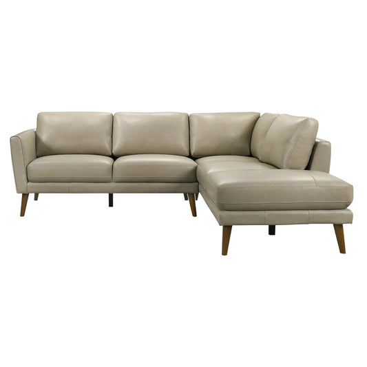 Sofá seccional Benson de cuero beige con chaise longue orientada a la derecha