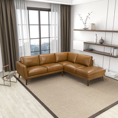 Sofá seccional Benson de cuero color canela con chaise longue orientada a la derecha
