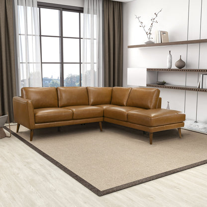 Benson Tan Leather Sectional Sofa Right Facing Chaise