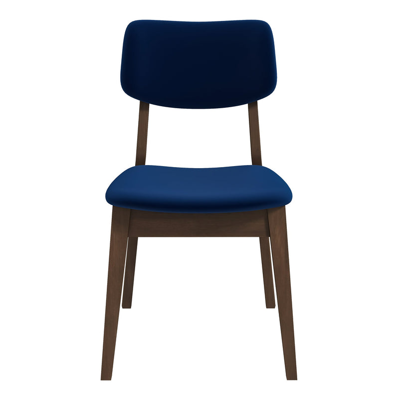 Silla lateral Carlos de terciopelo azul con respaldo sólido (juego de 2)