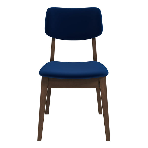 Silla lateral Carlos de terciopelo azul con respaldo sólido (juego de 2)