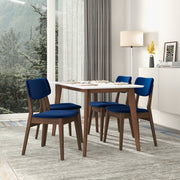 Silla lateral Carlos de terciopelo azul con respaldo sólido (juego de 2)