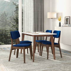 Silla lateral Carlos de terciopelo azul con respaldo sólido (juego de 2)