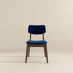 Silla lateral Carlos de terciopelo azul con respaldo sólido (juego de 2)