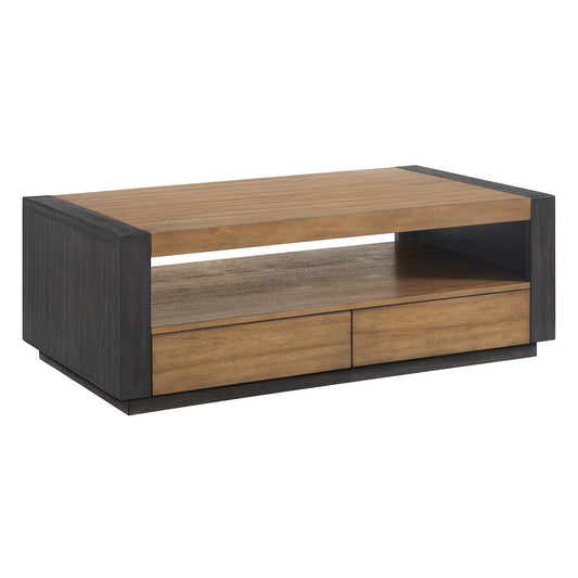 Breckenridge Coffee Table with 4 Drawers in Light Oak & Black