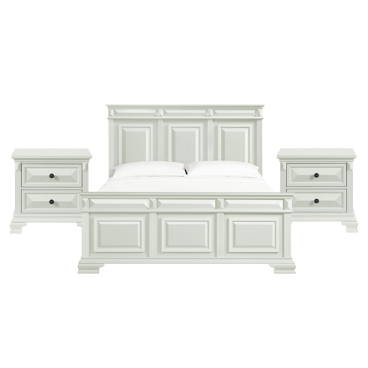 Bridgestone King 3PC Bedroom Set with 2 Nightstands in Antique White