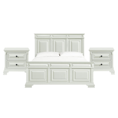 Bridgestone King 3PC Bedroom Set with 2 Nightstands in Antique White