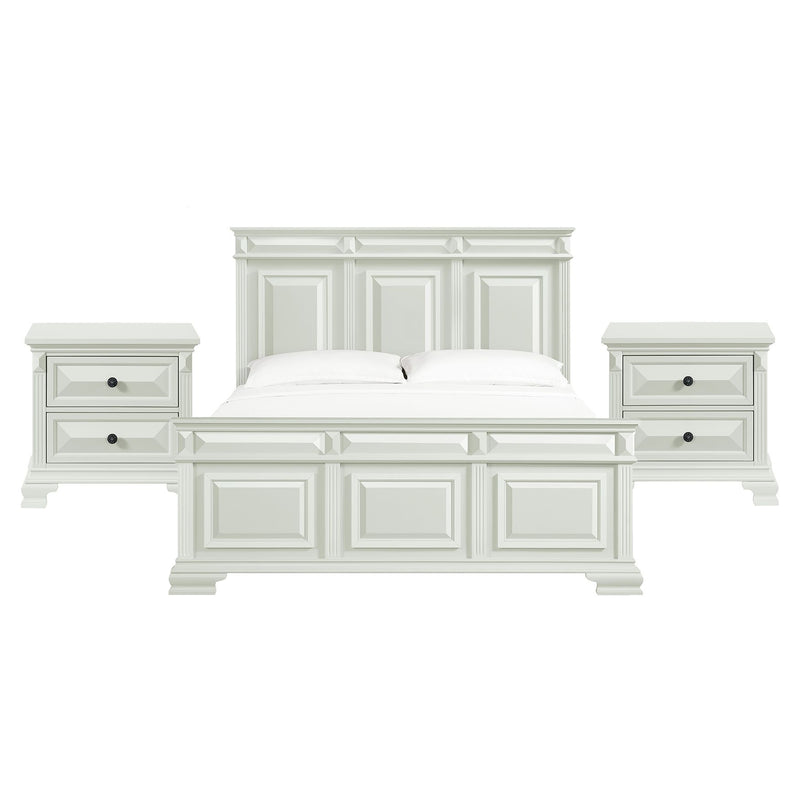Bridgestone King 3PC Bedroom Set with 2 Nightstands in Antique White
