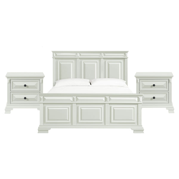 Bridgestone King 3PC Bedroom Set with 2 Nightstands in Antique White
