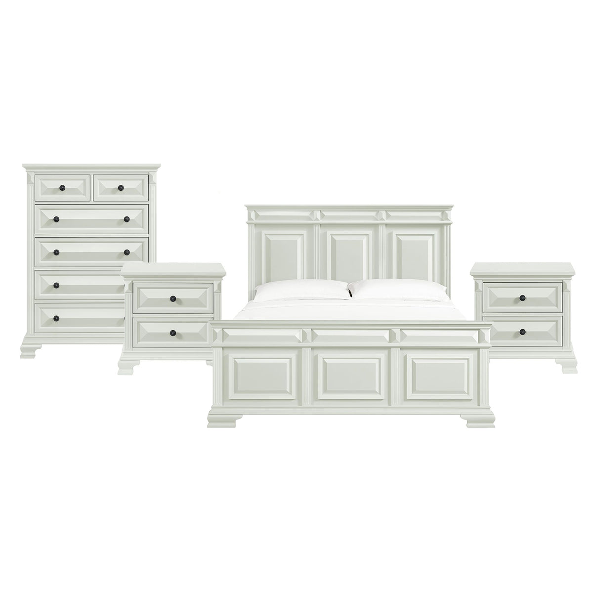 Bridgestone King 4PC Bedroom Set with 2 Nightstands & Chest in Antique White