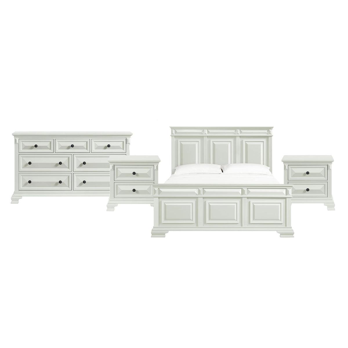 Bridgestone King 4PC Bedroom Set with 2 Nightstands & Dresser in Antique White