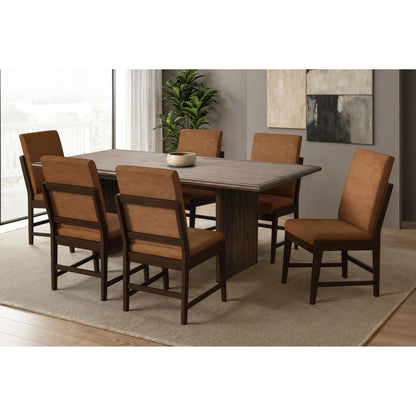 Brisbane 7PC Standard Height Dining Set in Brown-Table and Six PU Chairs