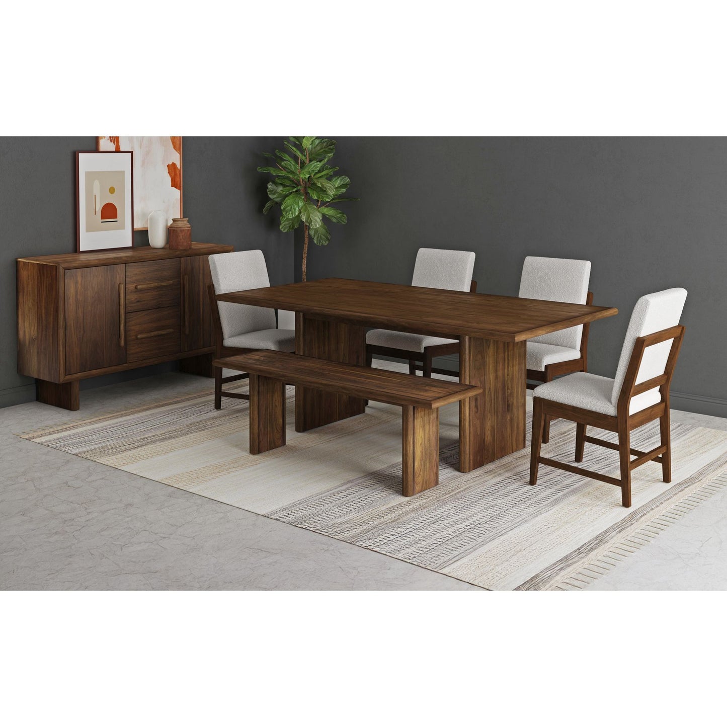 Brisbane 6PC Standard Height Dining Set in Brown-Table, Four Fabric Chairs & Bench
