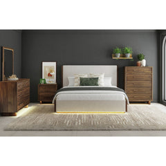 Brisbane Queen UPH 5PC Bedroom Set with Boucle Beige and LED in Brown