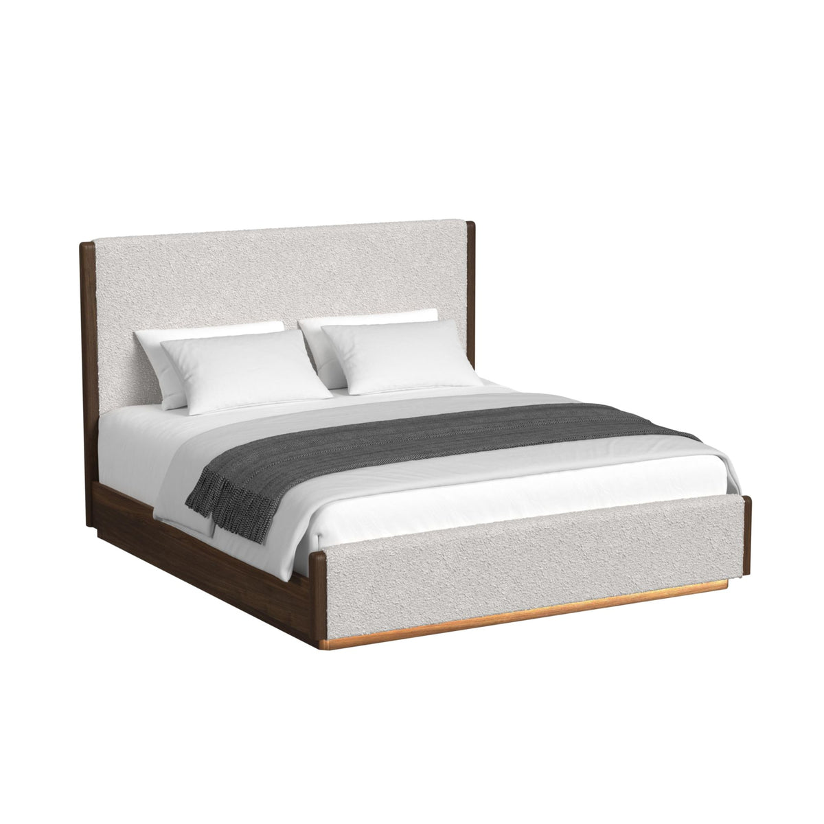 Brisbane King Uph Bed With Boucle Beige And Led In Brown