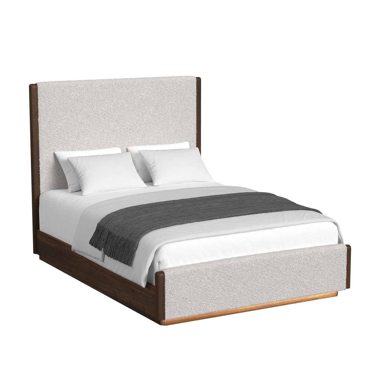 Brisbane Queen Uph Bed With Boucle Beige And Led In Brown