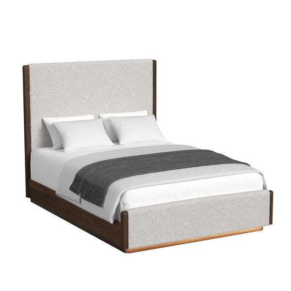 Brisbane Queen Uph Bed With Boucle Beige And Led In Brown
