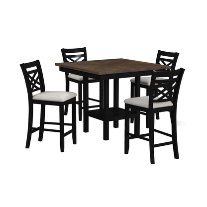 Brooks 5PC Counter Set with Table and 4 UPH Seat & Wood Back Chairs in Medium Brown & Black