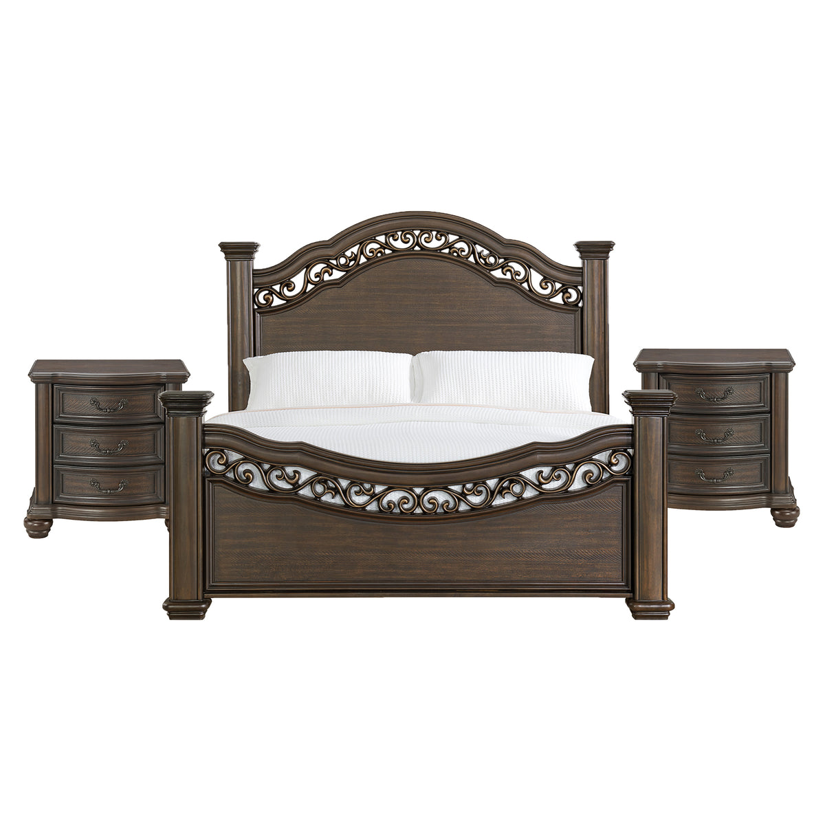 Brunswick King 3PC Bedroom Set with 2 Nightstands in Mahogany