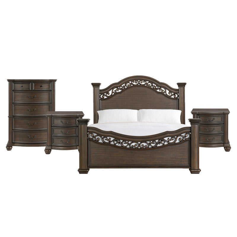Brunswick King 4PC Bedroom Set with 2 Nightstands & Chest in Mahogany