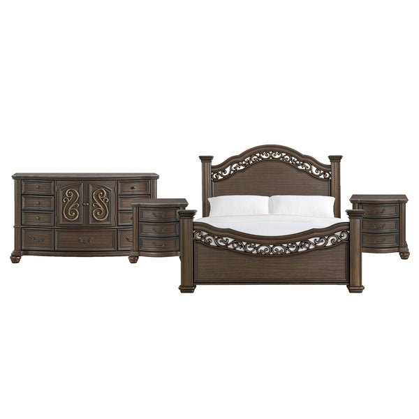 Brunswick King 4PC Bedroom Set with 2 Nightstands & Dresser in Mahogany
