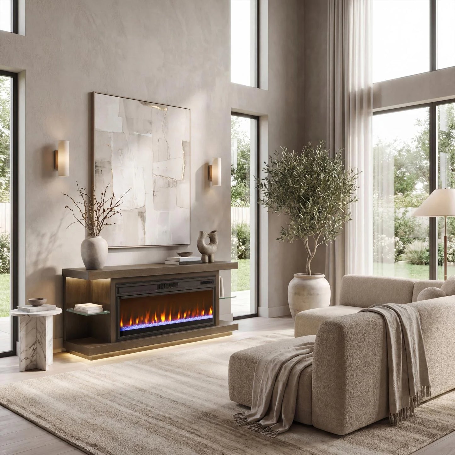 Riviera White Console Fireplace