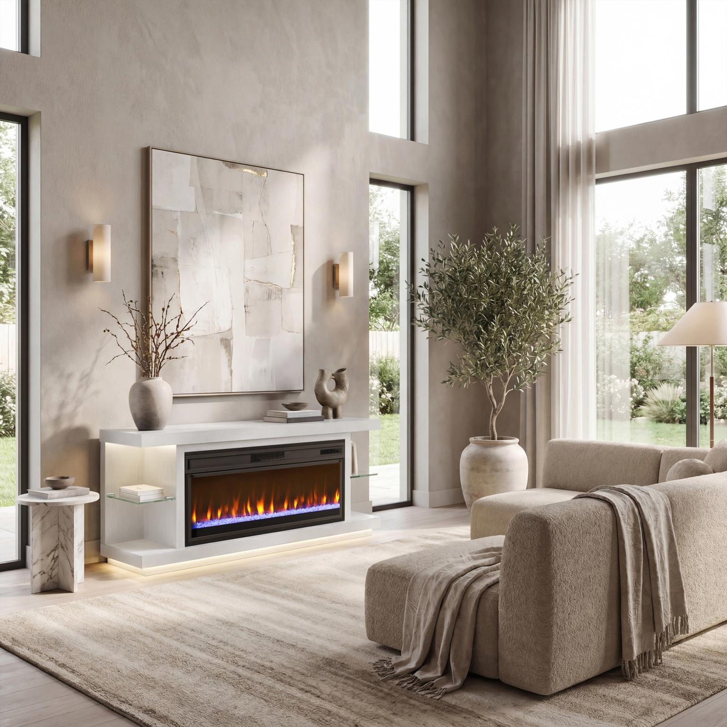 Riviera White Console Fireplace