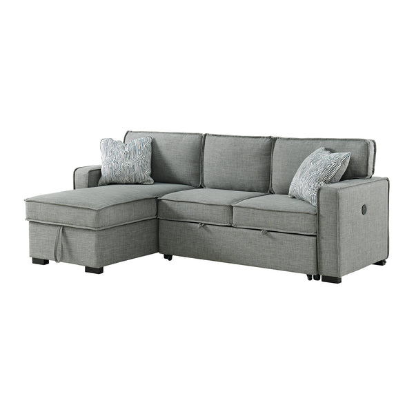Caracas Sectional Sleeper Chofa with Pull Bed, Drop Table & USB in Palmer Grey